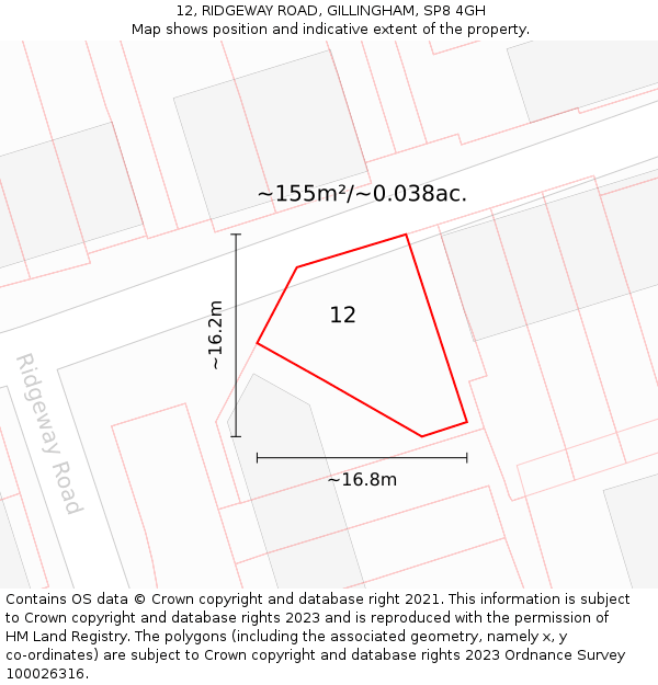 12, RIDGEWAY ROAD, GILLINGHAM, SP8 4GH: Plot and title map