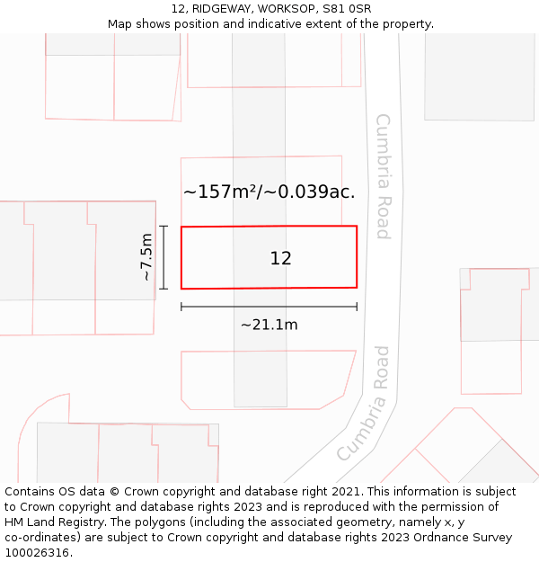 12, RIDGEWAY, WORKSOP, S81 0SR: Plot and title map