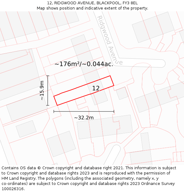 12, RIDGWOOD AVENUE, BLACKPOOL, FY3 8EL: Plot and title map