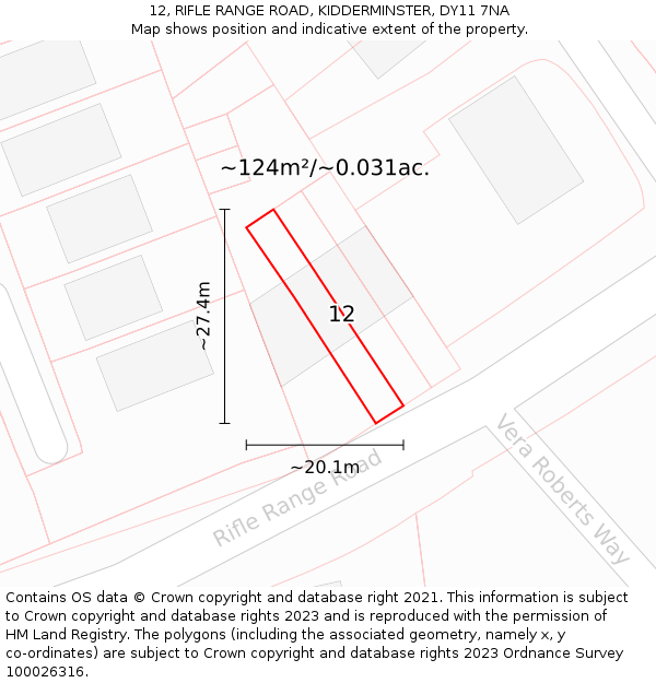 12, RIFLE RANGE ROAD, KIDDERMINSTER, DY11 7NA: Plot and title map