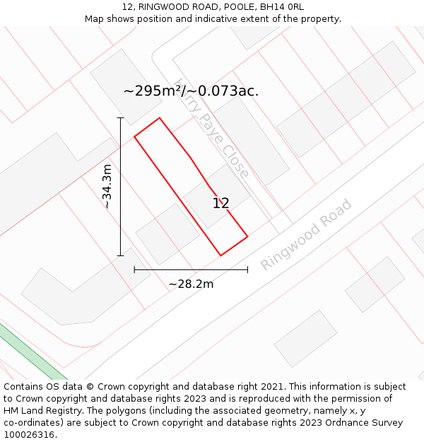 12, RINGWOOD ROAD, POOLE, BH14 0RL: Plot and title map