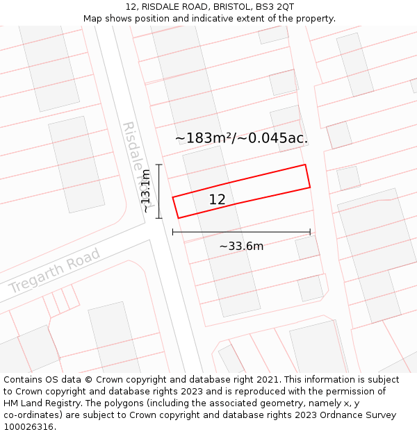 12, RISDALE ROAD, BRISTOL, BS3 2QT: Plot and title map