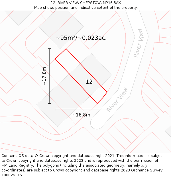 12, RIVER VIEW, CHEPSTOW, NP16 5AX: Plot and title map