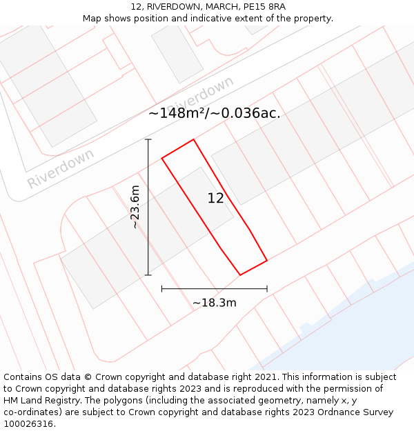 12, RIVERDOWN, MARCH, PE15 8RA: Plot and title map