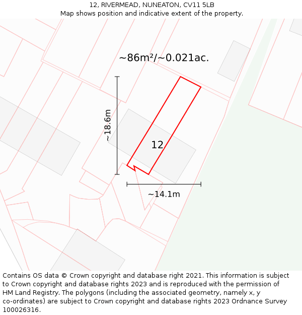 12, RIVERMEAD, NUNEATON, CV11 5LB: Plot and title map