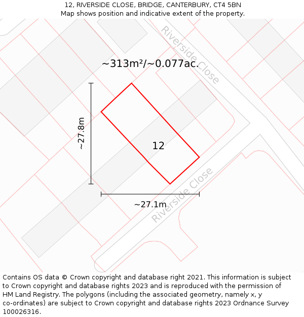 12, RIVERSIDE CLOSE, BRIDGE, CANTERBURY, CT4 5BN: Plot and title map