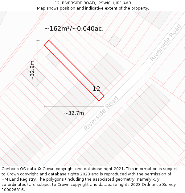12, RIVERSIDE ROAD, IPSWICH, IP1 4AR: Plot and title map