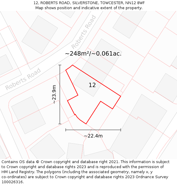 12, ROBERTS ROAD, SILVERSTONE, TOWCESTER, NN12 8WF: Plot and title map