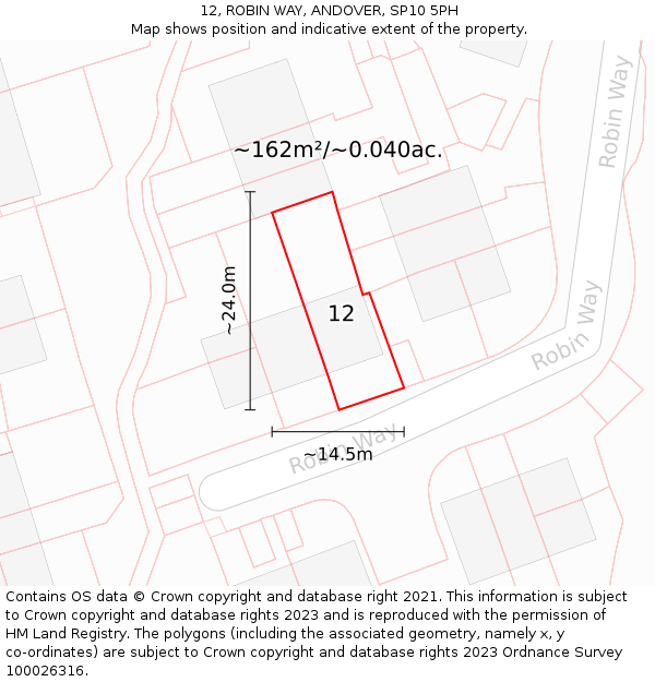 12, ROBIN WAY, ANDOVER, SP10 5PH: Plot and title map