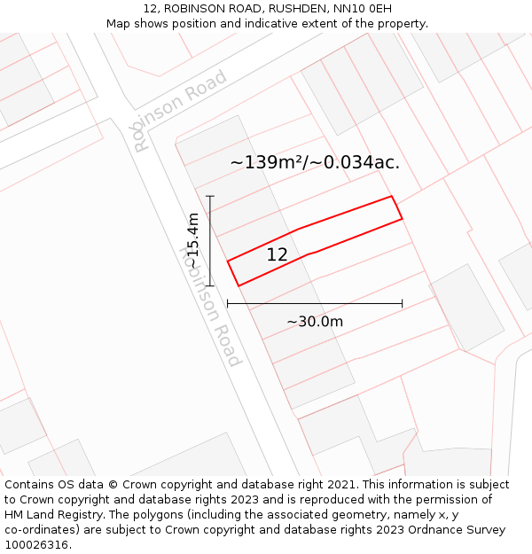 12, ROBINSON ROAD, RUSHDEN, NN10 0EH: Plot and title map