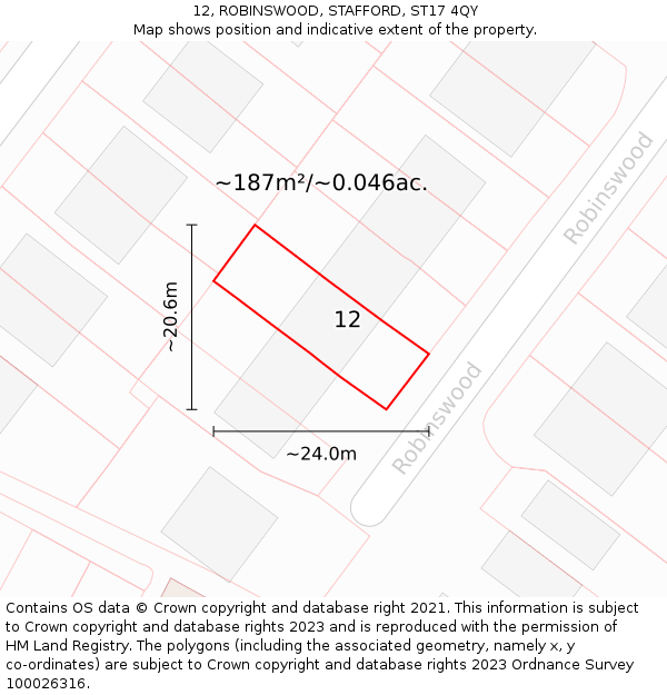 12, ROBINSWOOD, STAFFORD, ST17 4QY: Plot and title map