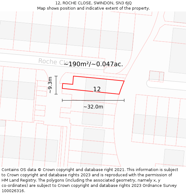 12, ROCHE CLOSE, SWINDON, SN3 6JQ: Plot and title map