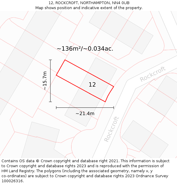 12, ROCKCROFT, NORTHAMPTON, NN4 0UB: Plot and title map