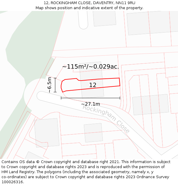 12, ROCKINGHAM CLOSE, DAVENTRY, NN11 9RU: Plot and title map