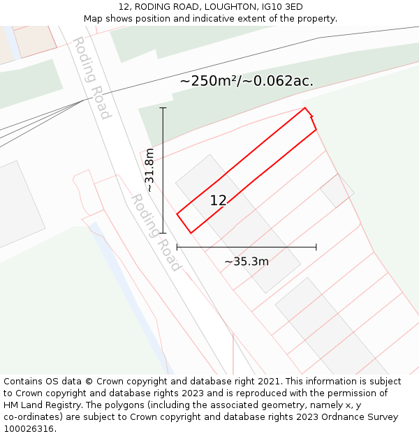 12, RODING ROAD, LOUGHTON, IG10 3ED: Plot and title map
