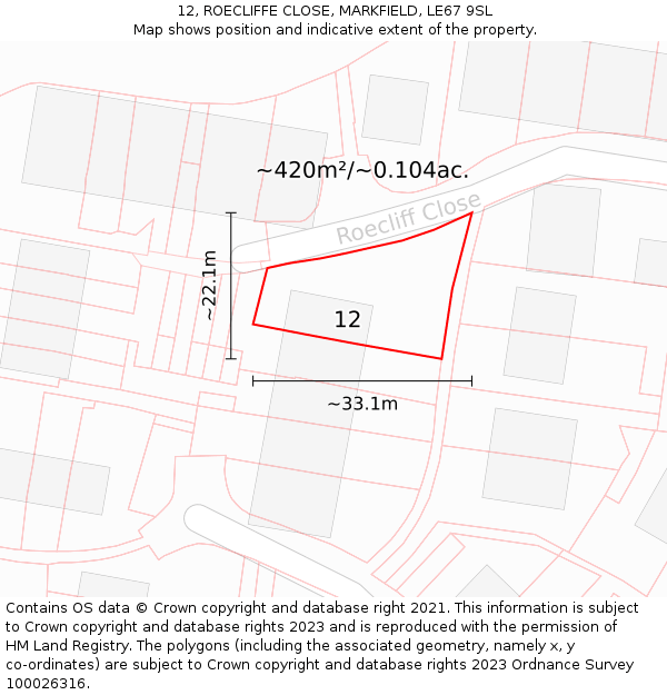 12, ROECLIFFE CLOSE, MARKFIELD, LE67 9SL: Plot and title map