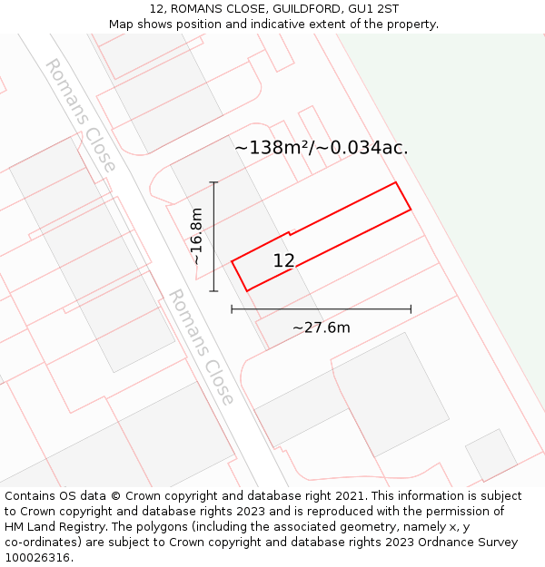 12, ROMANS CLOSE, GUILDFORD, GU1 2ST: Plot and title map