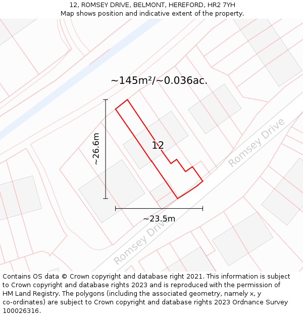 12, ROMSEY DRIVE, BELMONT, HEREFORD, HR2 7YH: Plot and title map
