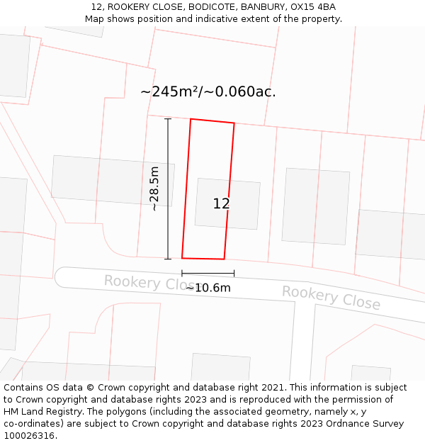 12, ROOKERY CLOSE, BODICOTE, BANBURY, OX15 4BA: Plot and title map