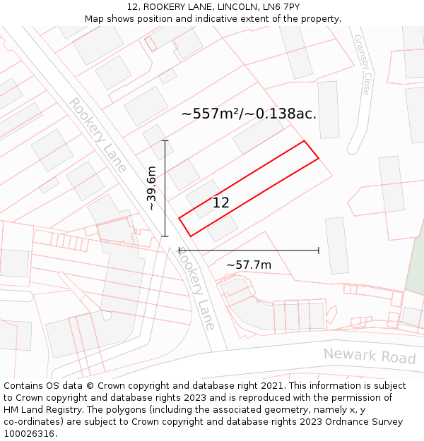 12, ROOKERY LANE, LINCOLN, LN6 7PY: Plot and title map