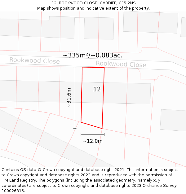 12, ROOKWOOD CLOSE, CARDIFF, CF5 2NS: Plot and title map