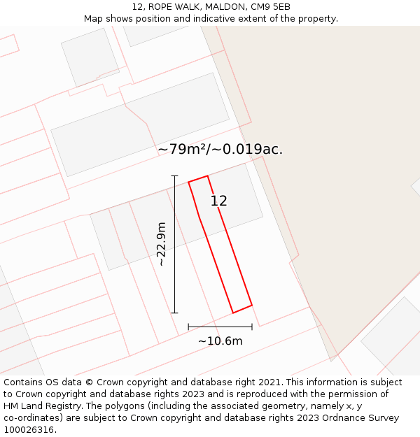 12, ROPE WALK, MALDON, CM9 5EB: Plot and title map