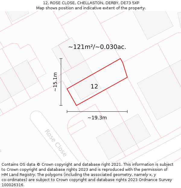 12, ROSE CLOSE, CHELLASTON, DERBY, DE73 5XP: Plot and title map
