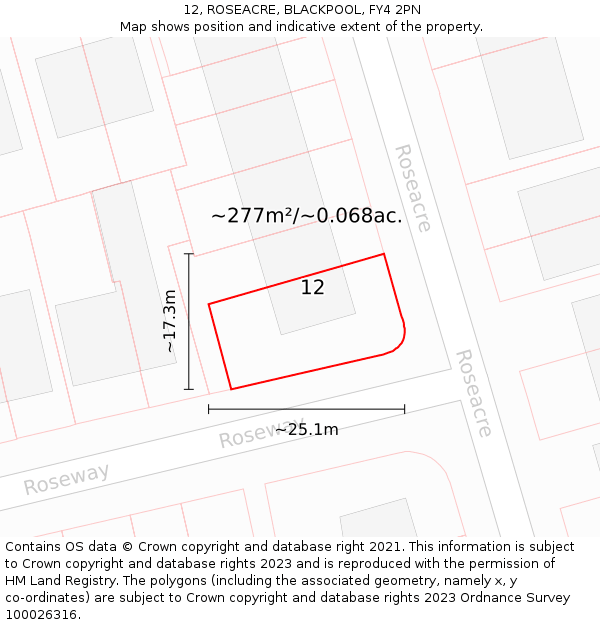 12, ROSEACRE, BLACKPOOL, FY4 2PN: Plot and title map