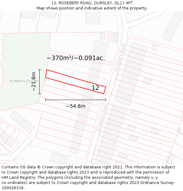 12, ROSEBERY ROAD, DURSLEY, GL11 4PT: Plot and title map