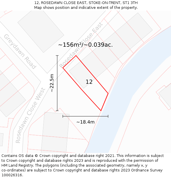 12, ROSEDAWN CLOSE EAST, STOKE-ON-TRENT, ST1 3TH: Plot and title map