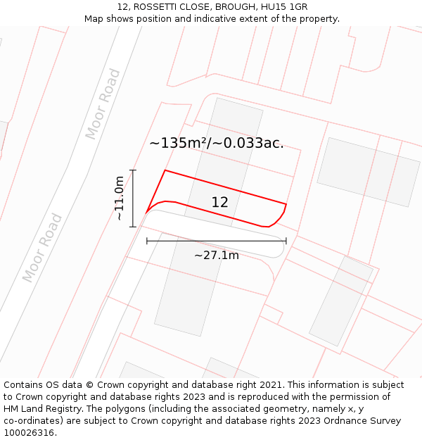 12, ROSSETTI CLOSE, BROUGH, HU15 1GR: Plot and title map