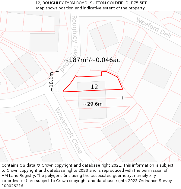 12, ROUGHLEY FARM ROAD, SUTTON COLDFIELD, B75 5RT: Plot and title map