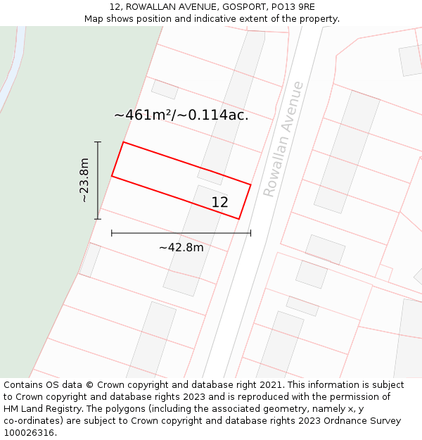 12, ROWALLAN AVENUE, GOSPORT, PO13 9RE: Plot and title map