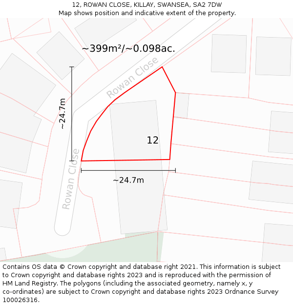 12, ROWAN CLOSE, KILLAY, SWANSEA, SA2 7DW: Plot and title map