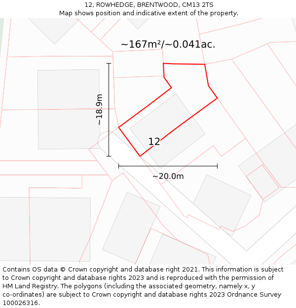 12, ROWHEDGE, BRENTWOOD, CM13 2TS: Plot and title map