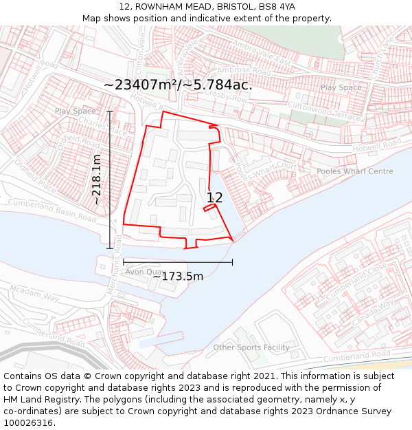 12, ROWNHAM MEAD, BRISTOL, BS8 4YA: Plot and title map