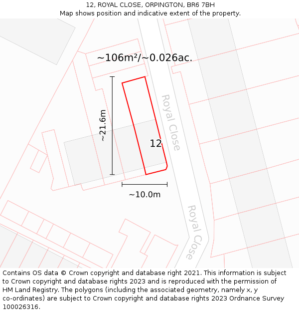 12, ROYAL CLOSE, ORPINGTON, BR6 7BH: Plot and title map