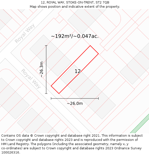 12, ROYAL WAY, STOKE-ON-TRENT, ST2 7QB: Plot and title map