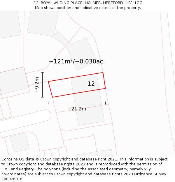 12, ROYAL WILDING PLACE, HOLMER, HEREFORD, HR1 1GG: Plot and title map
