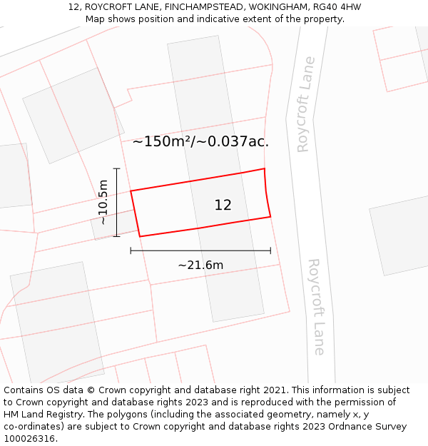 12, ROYCROFT LANE, FINCHAMPSTEAD, WOKINGHAM, RG40 4HW: Plot and title map
