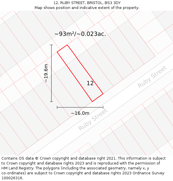 12, RUBY STREET, BRISTOL, BS3 3DY: Plot and title map