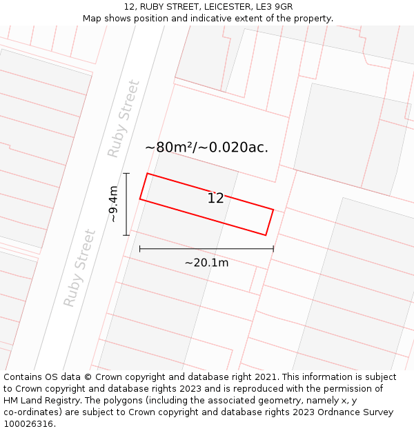 12, RUBY STREET, LEICESTER, LE3 9GR: Plot and title map