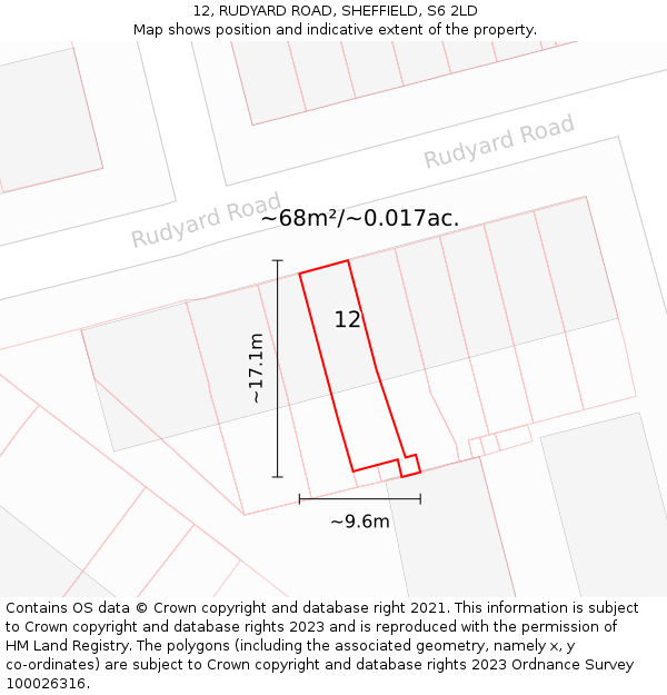 12, RUDYARD ROAD, SHEFFIELD, S6 2LD: Plot and title map
