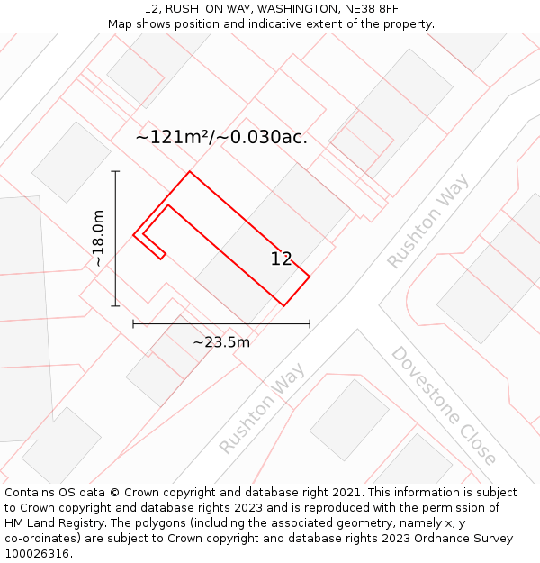 12, RUSHTON WAY, WASHINGTON, NE38 8FF: Plot and title map