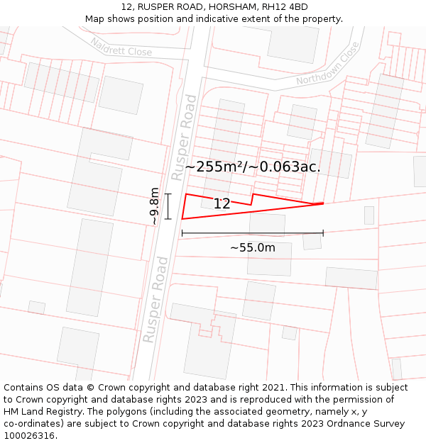 12, RUSPER ROAD, HORSHAM, RH12 4BD: Plot and title map