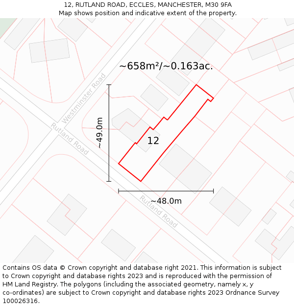 12, RUTLAND ROAD, ECCLES, MANCHESTER, M30 9FA: Plot and title map