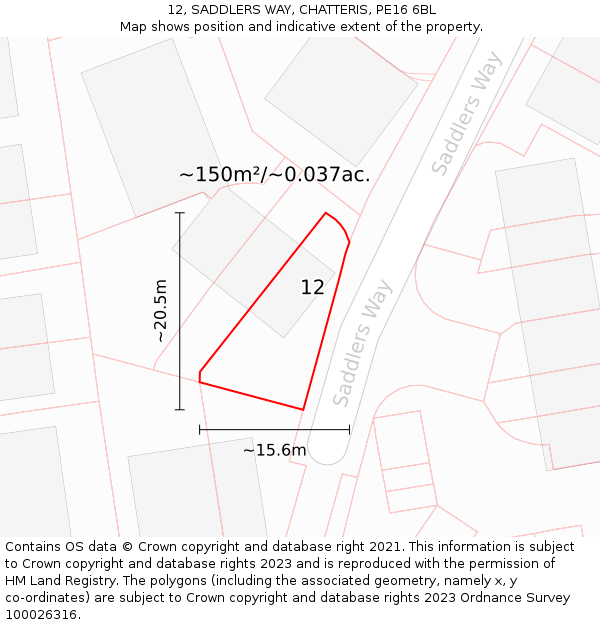 12, SADDLERS WAY, CHATTERIS, PE16 6BL: Plot and title map