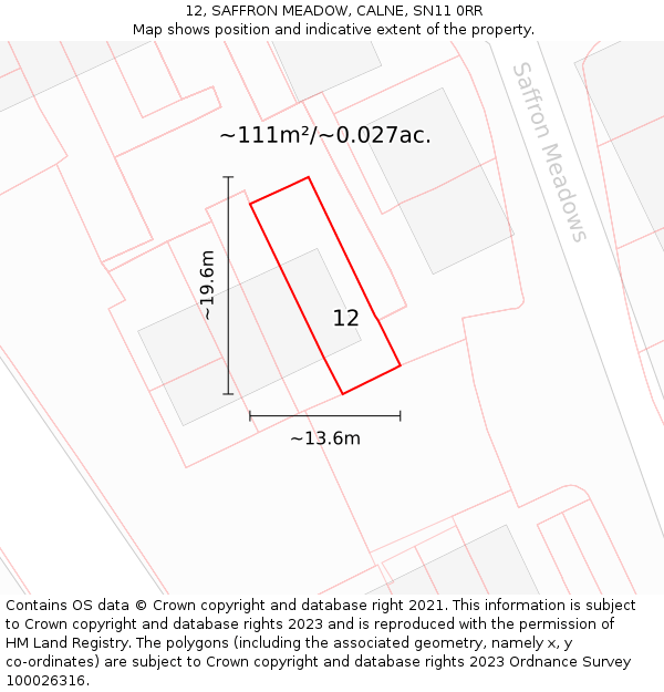12, SAFFRON MEADOW, CALNE, SN11 0RR: Plot and title map