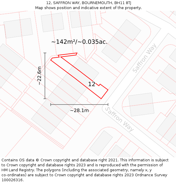 12, SAFFRON WAY, BOURNEMOUTH, BH11 8TJ: Plot and title map