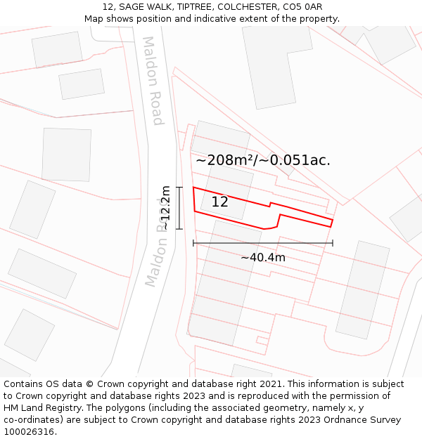 12, SAGE WALK, TIPTREE, COLCHESTER, CO5 0AR: Plot and title map